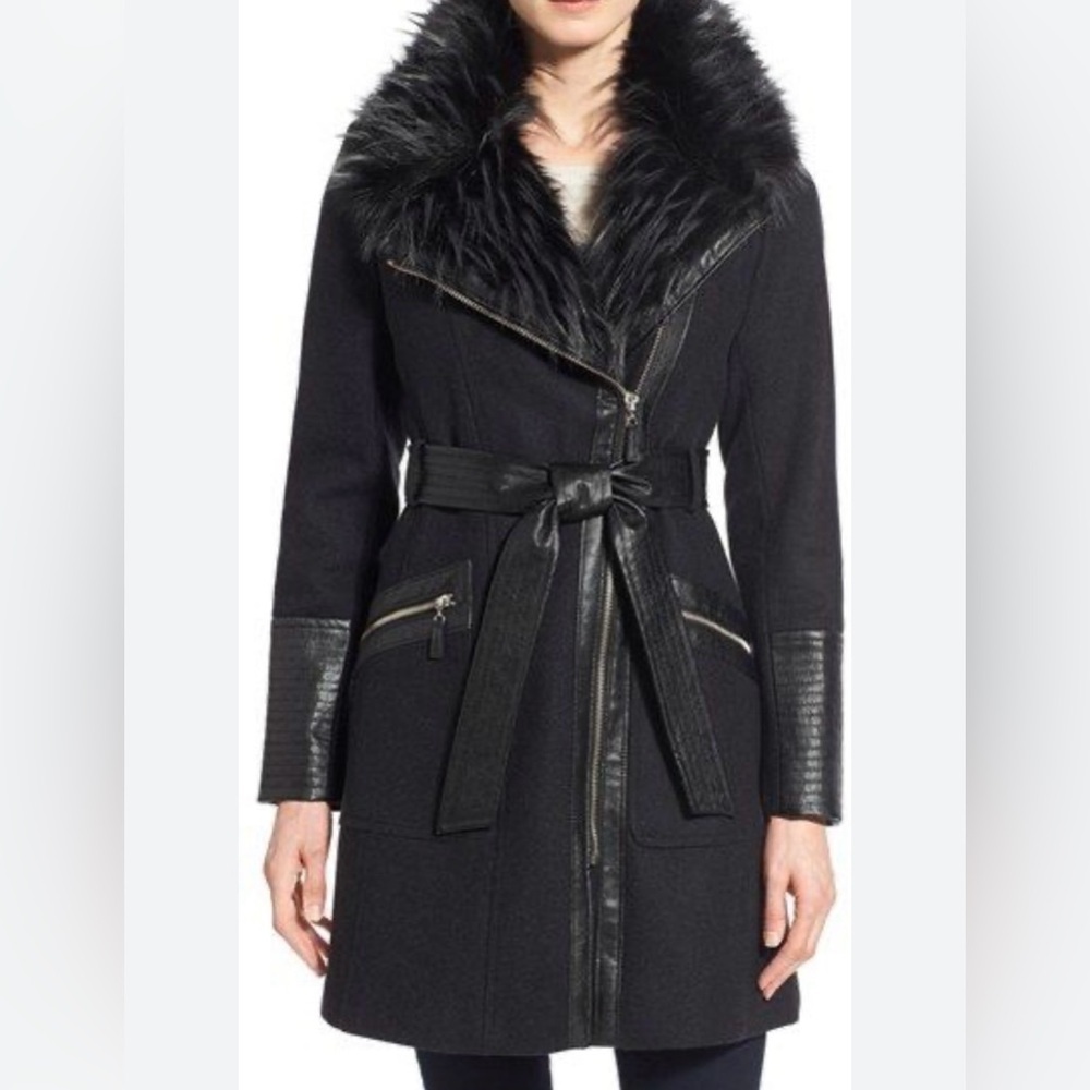 Via spiga women’s Black Faux Fur Trimmed Women's jacket size 10